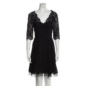 Carolina Herrera New York Black & Silver Lace Overlay Silk Dress Women’s Size 2